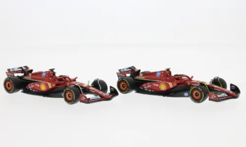 Bburago Ferrari 2er-Set: SF-24, 2024, C.Leclerc/C.Sainz, 1:43, Hot