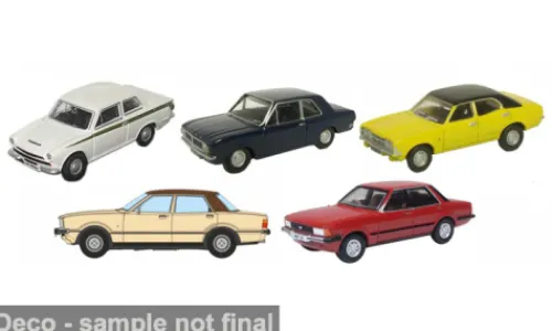 Oxford Ford 5er Set: Cortina MK I/II/III/IV/V, weiss/schwarz, 1:76, Hot