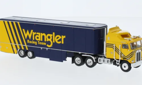 Brekina Kenworth K 100 Aerodyne Renntransport-SZ, 1980, Wrangler Racing, 1:87, Clearance