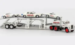 Brekina Set Dodge Autotransporter mit 3 PKW, 1975, Hurricane Helldrivers, 1:87, Discount