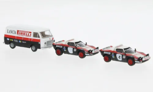 Brekina Set Lancia Stratos HF und Fiat 238 Kasten, 1974, Lancia Rally Team, 1:87, Hot
