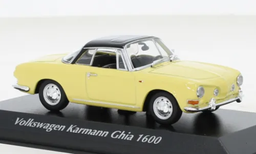 Maxichamps VW Karmann Ghia 1600, gelb/schwarz, 1966, 1:43, Best